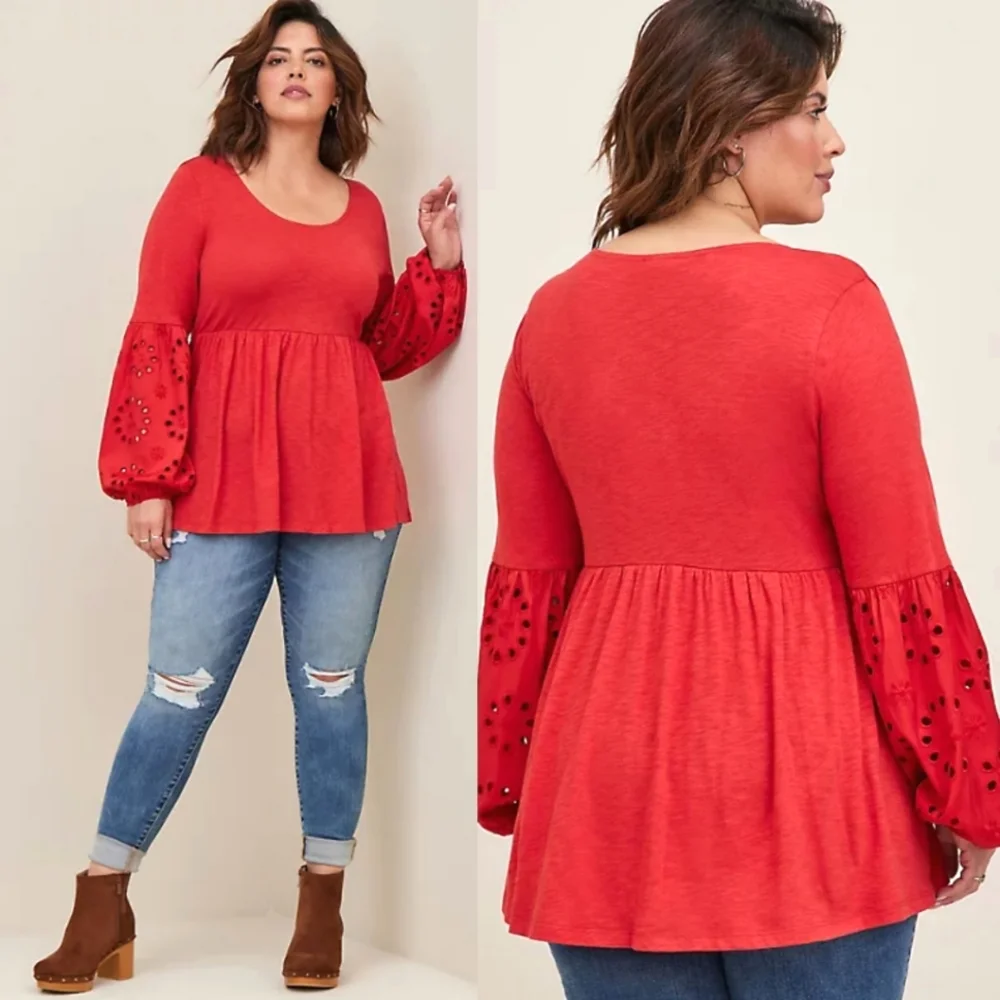 NWT TORRID BOHO EYELET SLEEVE BLOUSE